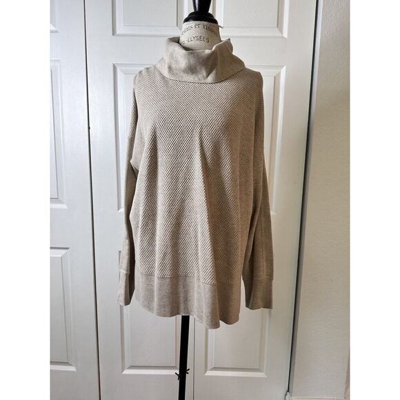 Tribal Sweaters - Tribal Women's Sweater Size XL/TG Cowl Neck Beige Slit Sides 100% Cotton